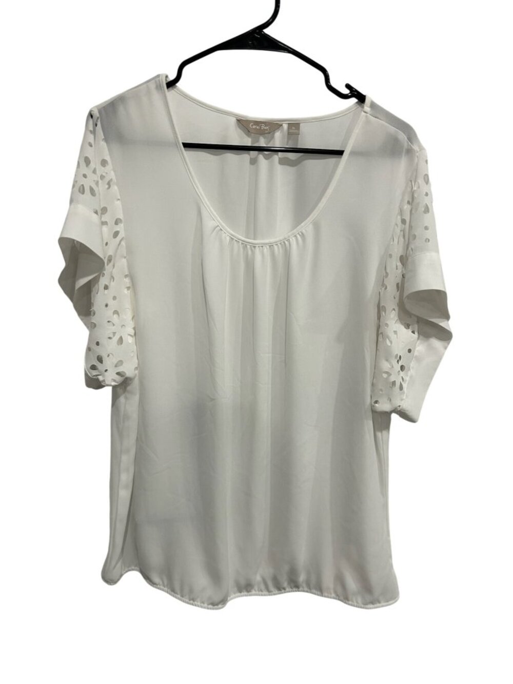 Coral Bay White Blouse Floral Eyelet Short Sleeves Size XL Coquette Cottagecore
